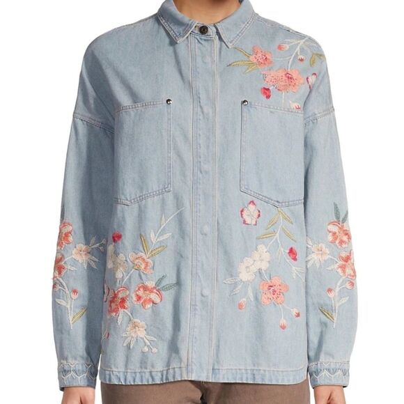 NWT JOHNNY Was Cherri Floral Denim Overshirt New with tag SIZE US XL​​ - Picture 2 of 9